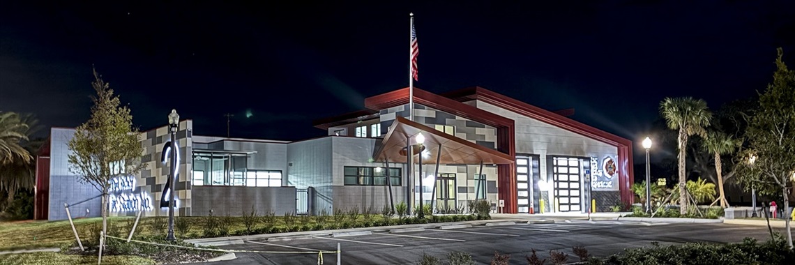 fire station 2 at night with lights