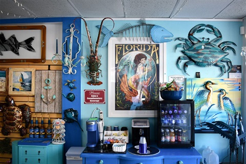nautical retail items hanging on a store wall 
