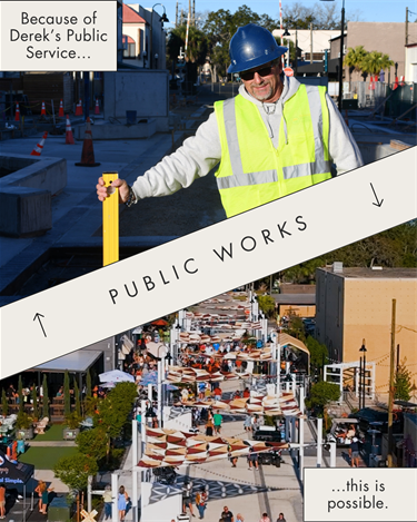 public works employee with completed road project