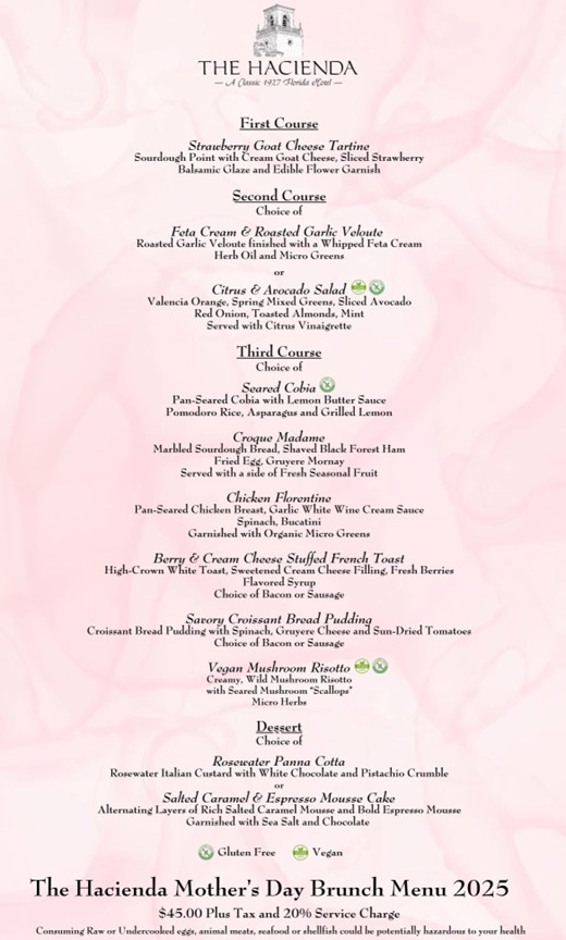 the hacienda's mother's day menu