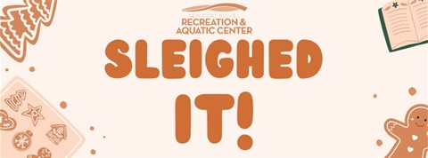 Sleighed It! logo surrounded by multi toned baked goods and cookbook