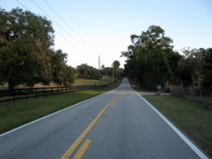 An empty, paved, country road.