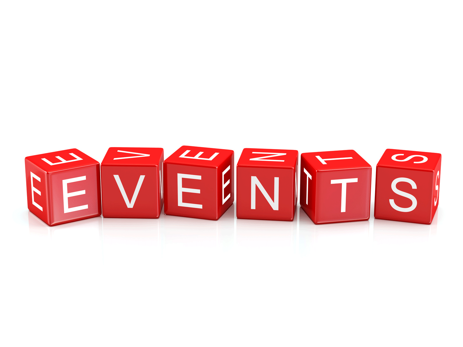 Red blocks with a white letter on each spelling out the word "Events".