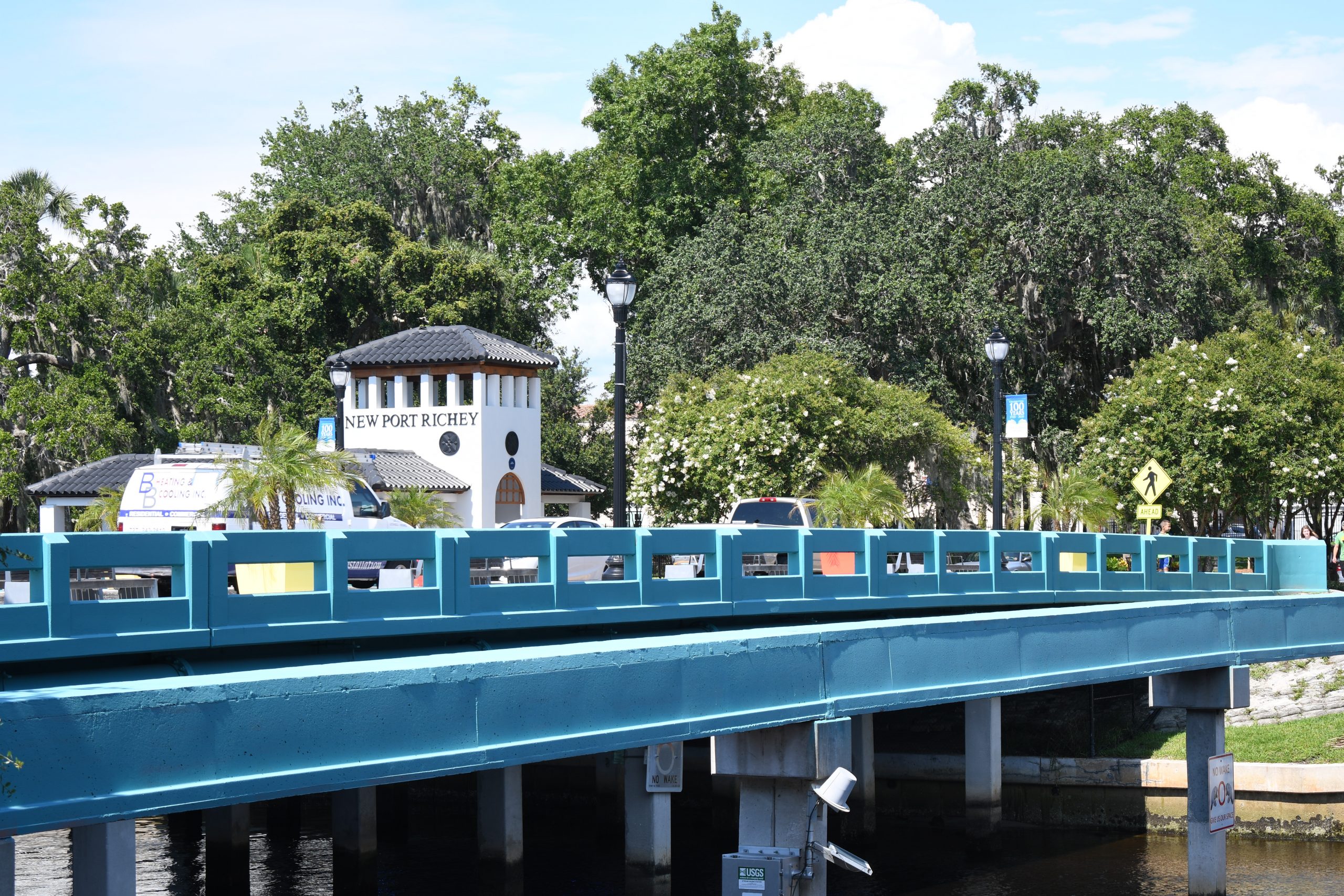 The bridge into historic Downtown New Port Richey, which passes over the Cotee River