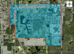 Map showing the utility repair area for Lakewood Villas